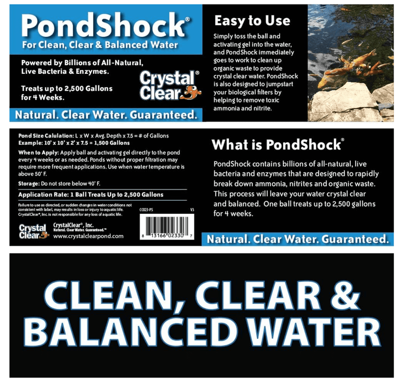 Load image into Gallery viewer, CrystalClear® Pond Shock Ball Natural Enzymes &amp; Live Bacteria, Freshwater Clarifier Shock Treatment, Muck &amp; Sludge Remover for Small Pond &amp; Outdoor Water Garden Ponds, Koi Fish &amp; Aquatic Plants Safe
