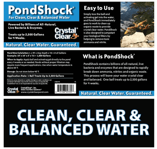 CrystalClear® Pond Shock Ball Natural Enzymes & Live Bacteria, Freshwater Clarifier Shock Treatment, Muck & Sludge Remover for Small Pond & Outdoor Water Garden Ponds, Koi Fish & Aquatic Plants Safe